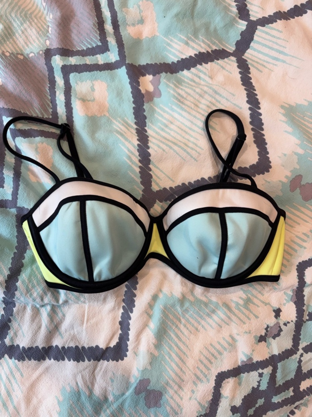 Forever 21 Neon Yellow and Black Padded Bikini Top